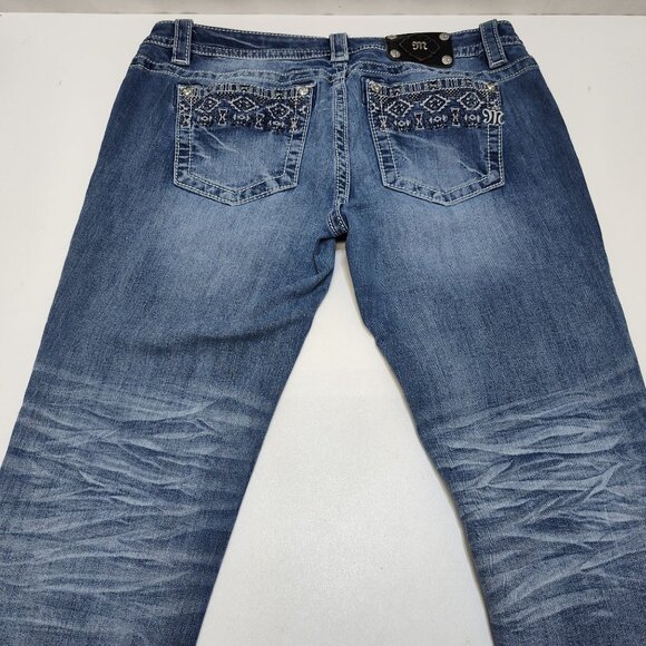 Miss Me Signature Cuffed Skinny Low-Rise Jeans Sz 33 Denim Embroidered JP7680CK2 - Picture 5 of 9